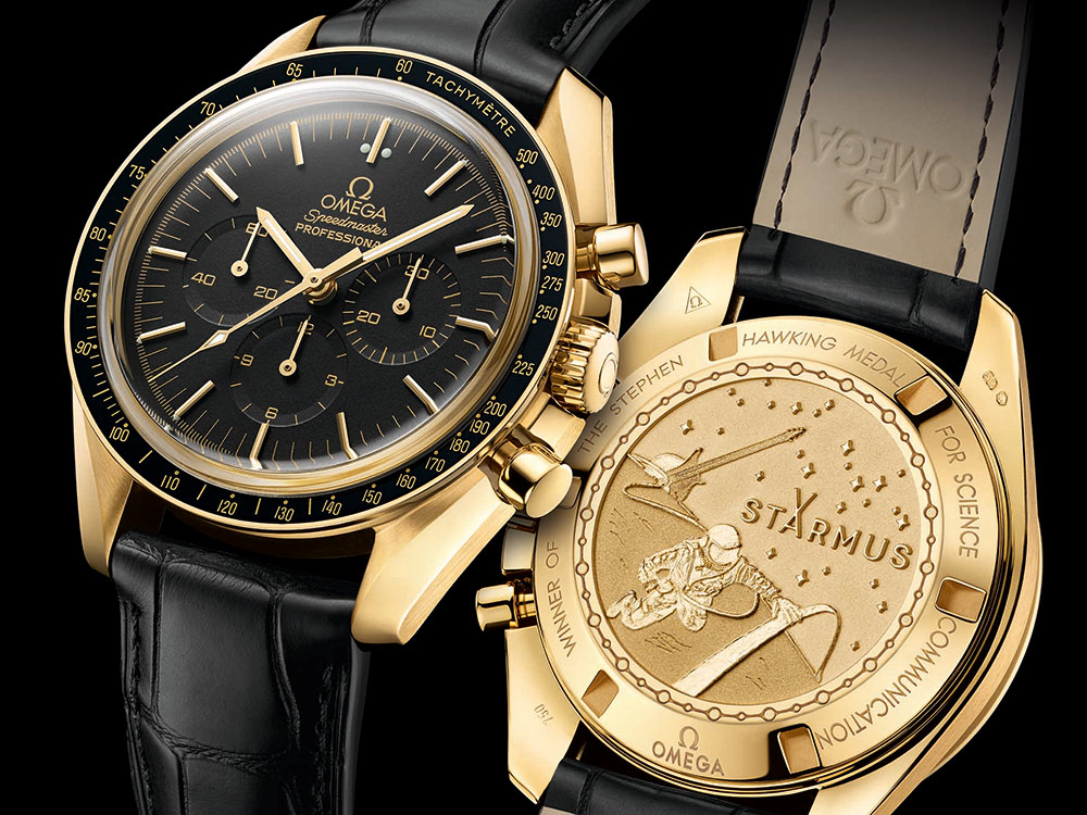 Omega Speedmaster Moonwatch Professional Chronograph Starmus Science Celebrity Gold Watch Replica At Best Price